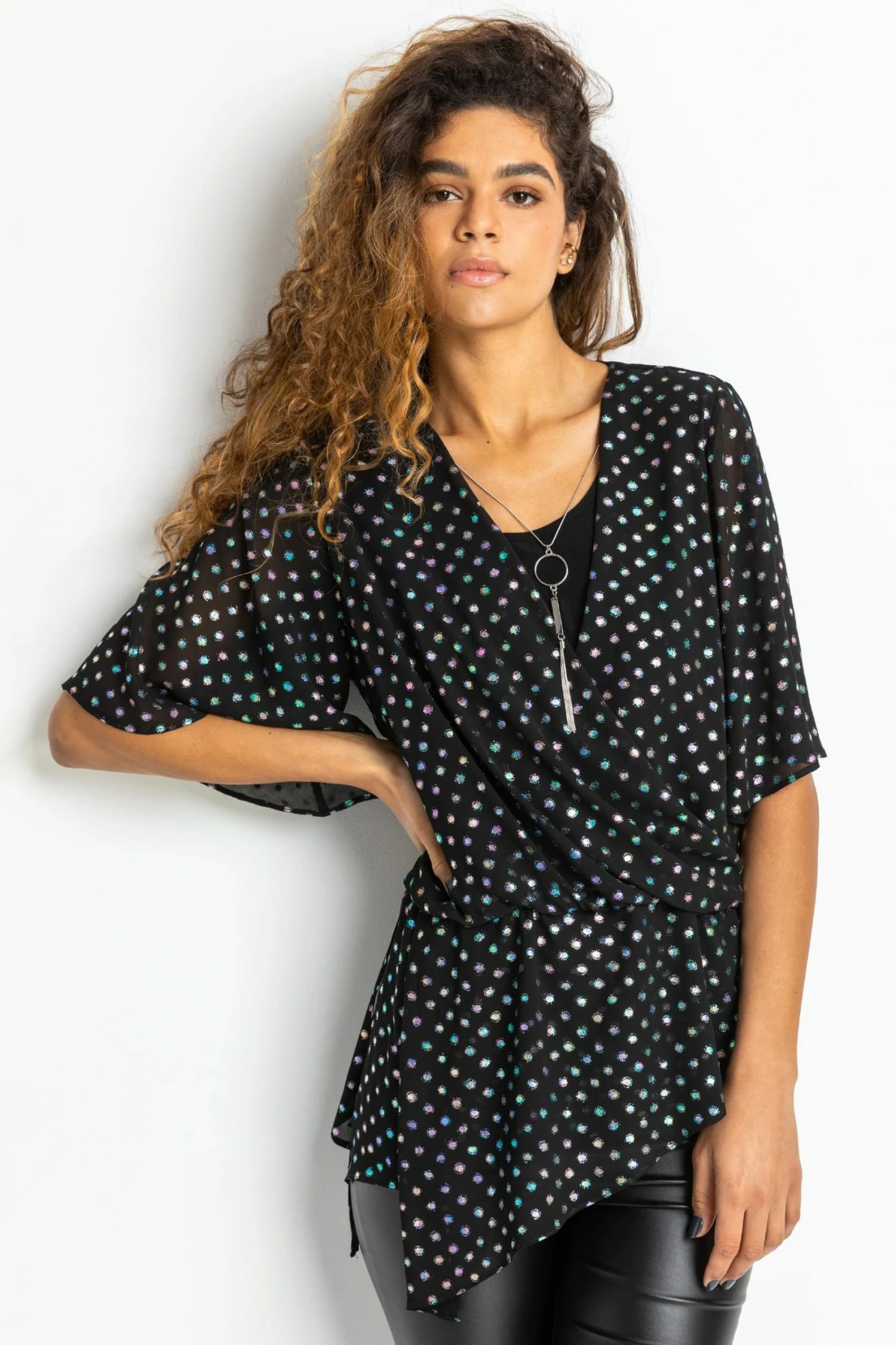 Roman Black Foil Spot Print Top And Necklace 3 Roman Black Foil Spot Print Top And Necklace