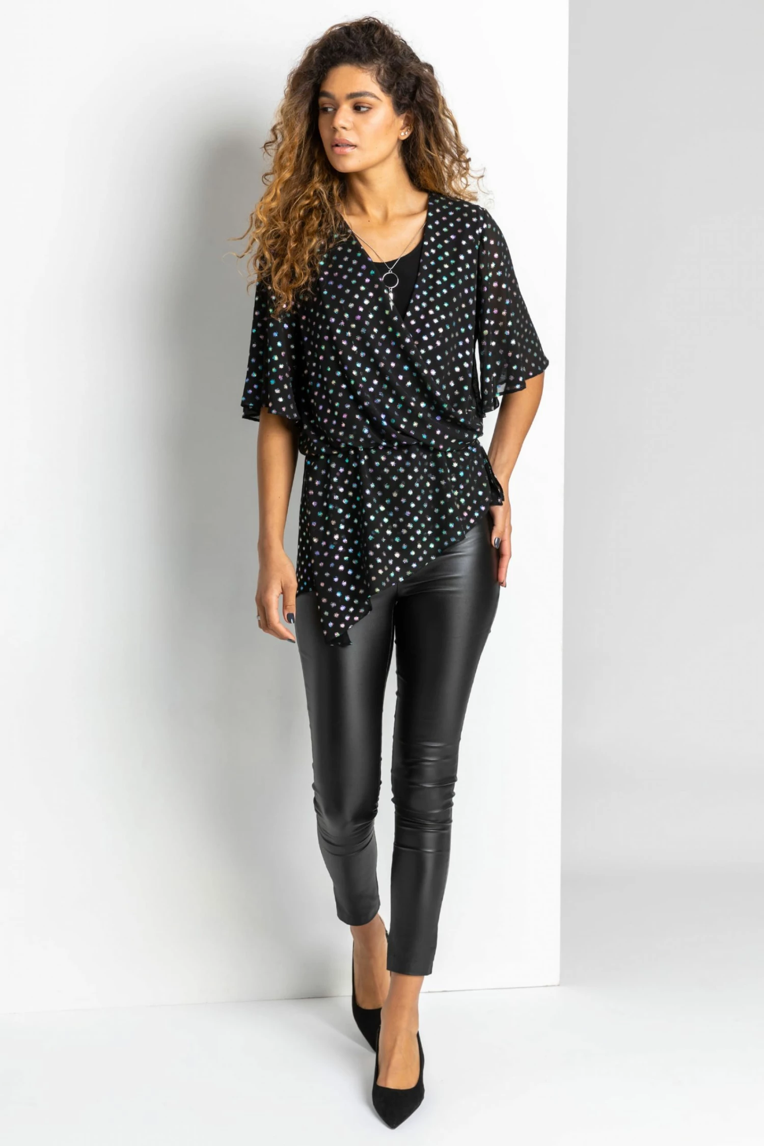 Roman Black Foil Spot Print Top And Necklace 4 Roman Black Foil Spot Print Top And Necklace - Image 2