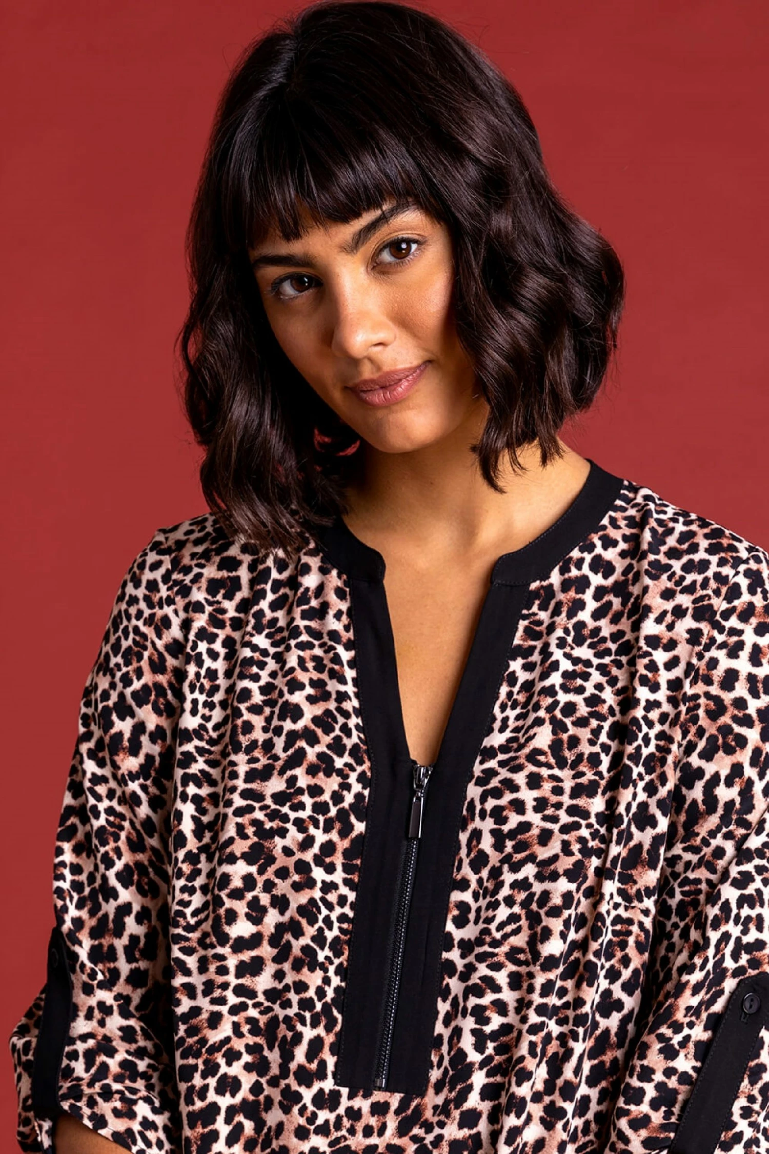 Roman Brown Animal Printed Zip Detail Top 6 Roman Brown Animal Printed Zip Detail Top - Image 4