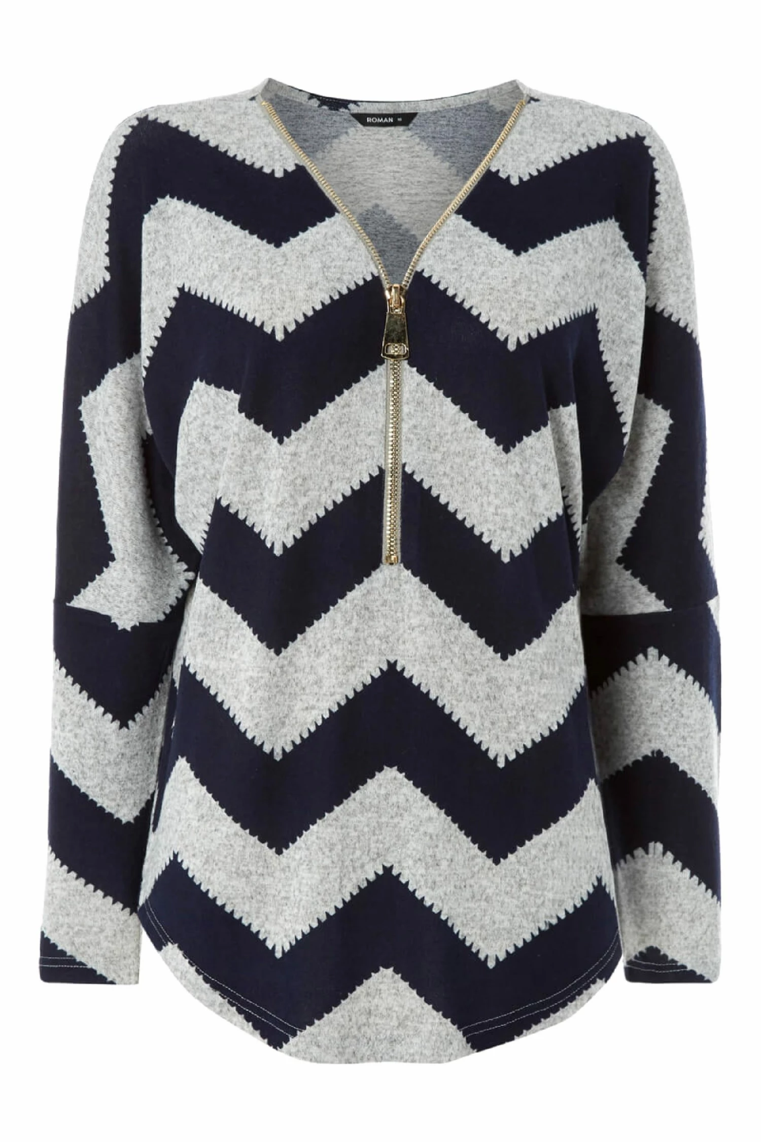 Roman Grey Zig Zag Print Zip Front Top 6 Roman Grey Zig Zag Print Zip Front Top - Image 4