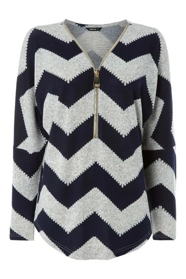 Roman Grey Zig Zag Print Zip Front Top 7 Roman Grey Zig Zag Print Zip Front Top - Image 5
