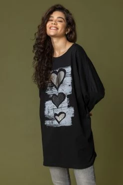 Roman Black Foil Heart Print Tunic Top 12 Roman Black Foil Heart Print Tunic Top -Roman Sales Shop unnamed file 8342