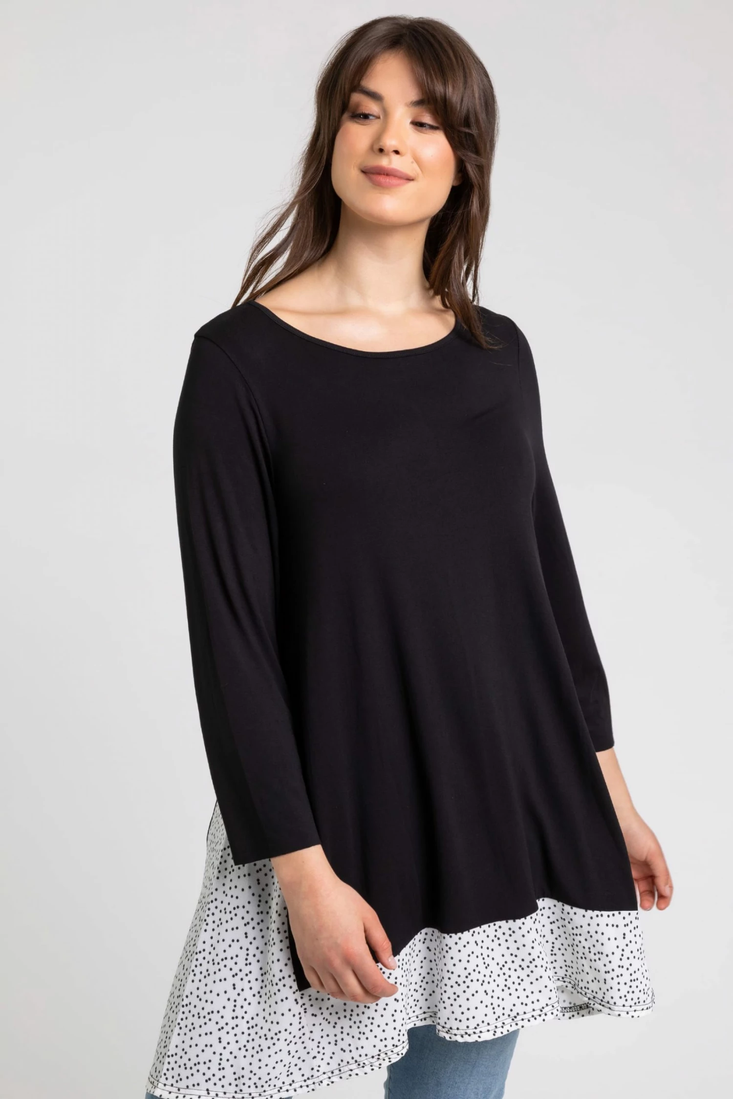 Roman Black Curve Ditsy Floral Chiffon Dipped Hem Top 3 Roman Black Curve Ditsy Floral Chiffon Dipped Hem Top