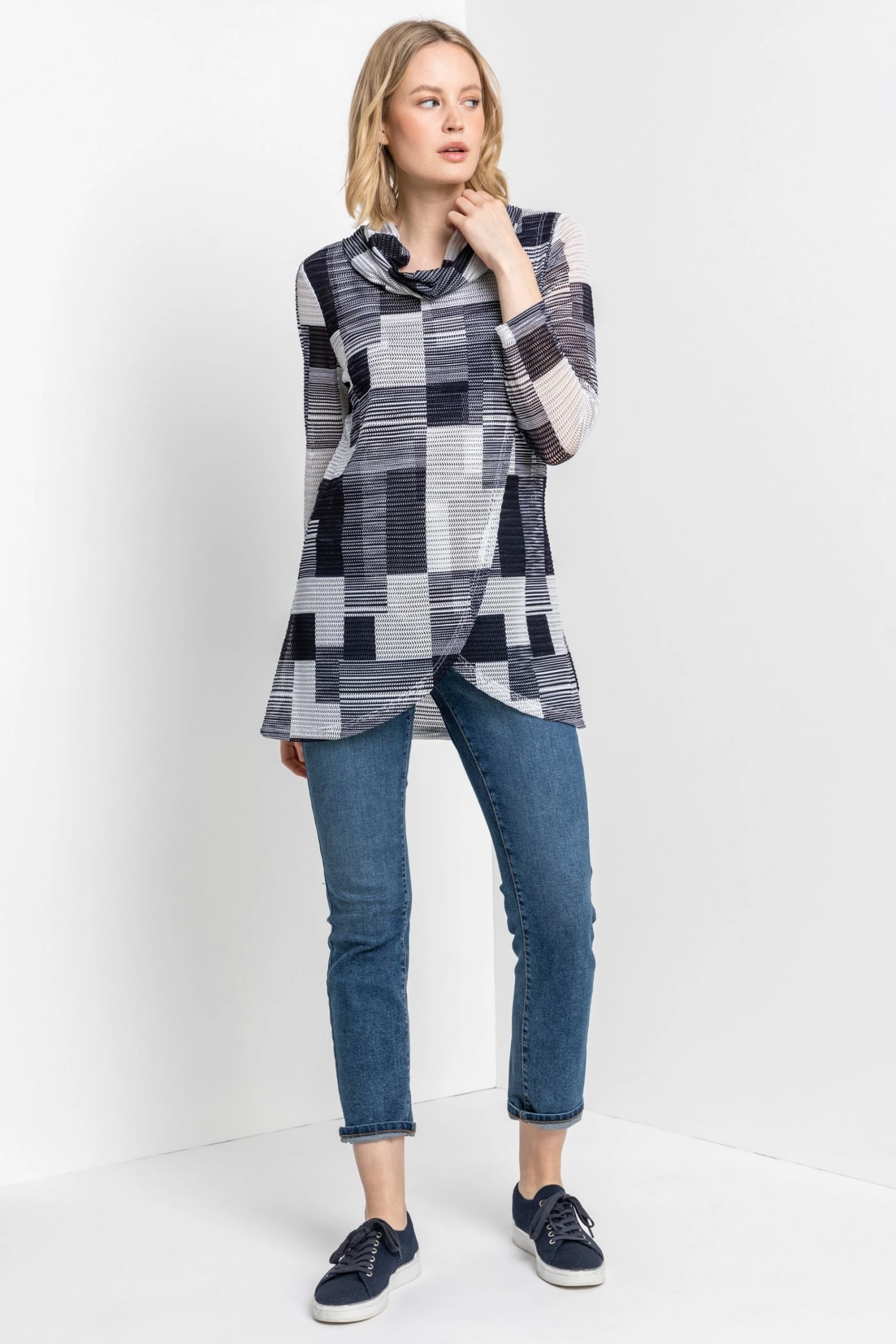 Roman Blue Abstract Colourblock Cowl Neck Tunic 5 Roman Blue Abstract Colourblock Cowl Neck Tunic - Image 3