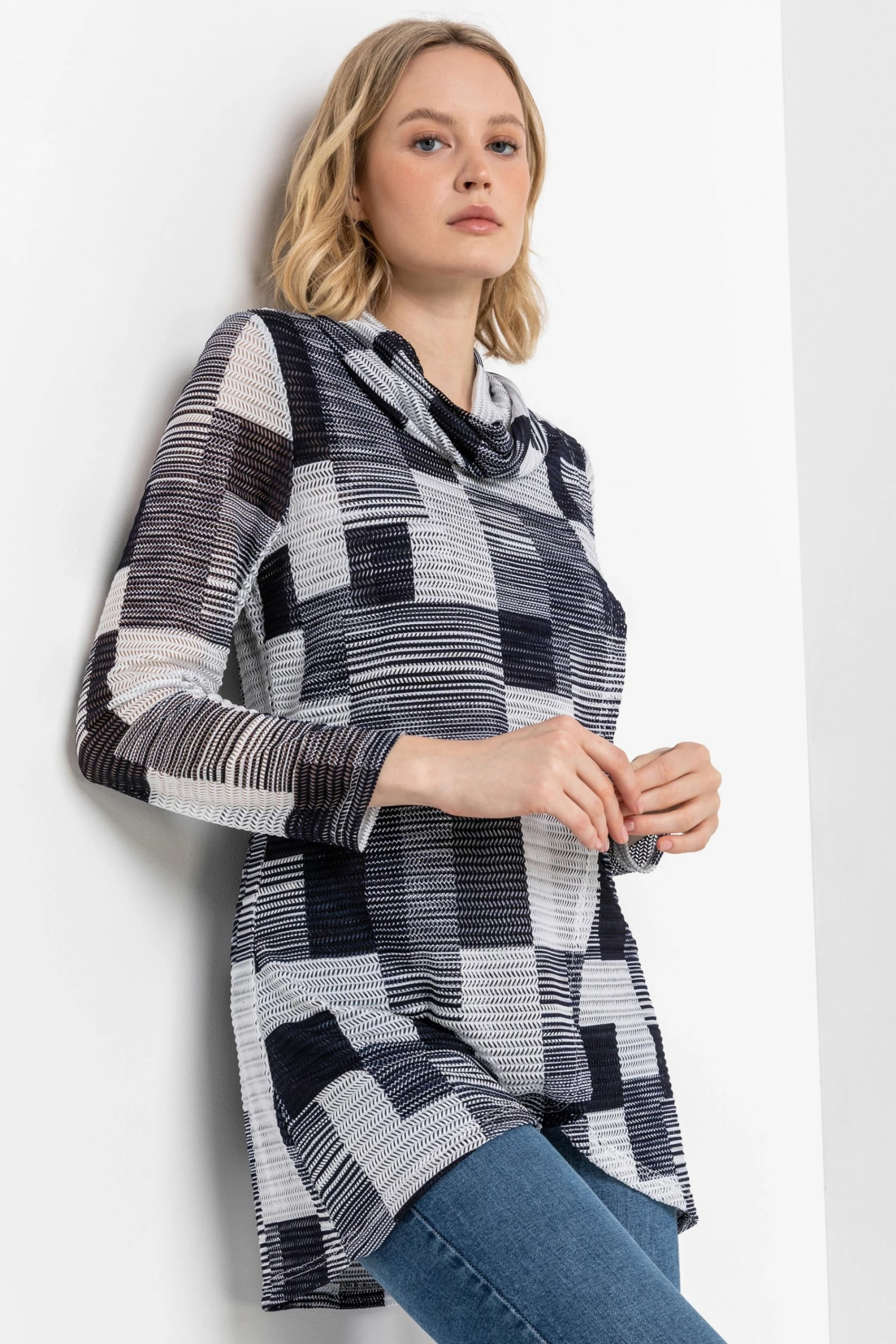 Roman Blue Abstract Colourblock Cowl Neck Tunic 7 Roman Blue Abstract Colourblock Cowl Neck Tunic - Image 5