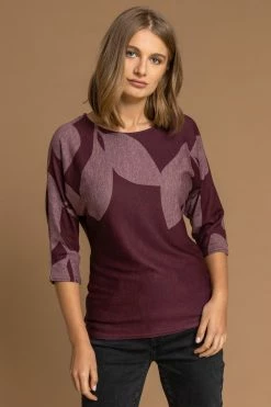 Roman Purple Floral Colour Block Jersey Top