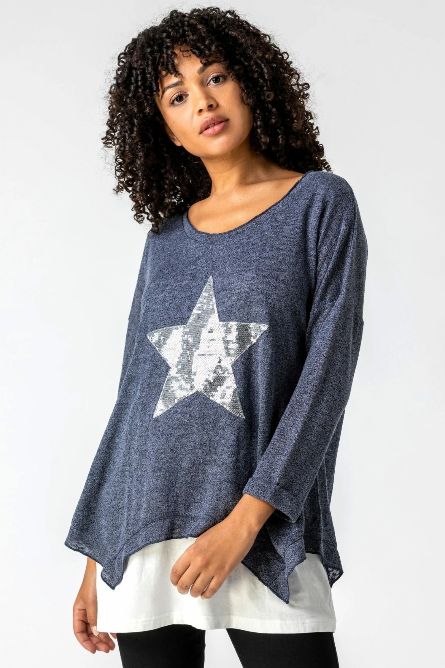 Roman Blue Star Sequin Hanky Hem Layered Top 3 Roman Blue Star Sequin Hanky Hem Layered Top