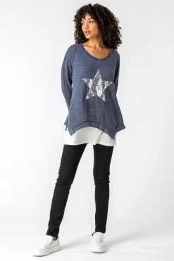 Roman Blue Star Sequin Hanky Hem Layered Top 9 Roman Blue Star Sequin Hanky Hem Layered Top -Roman Sales Shop unnamed file 8378