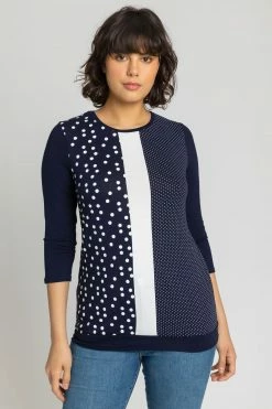Roman Blue Contrast Spot Print Jersey Top