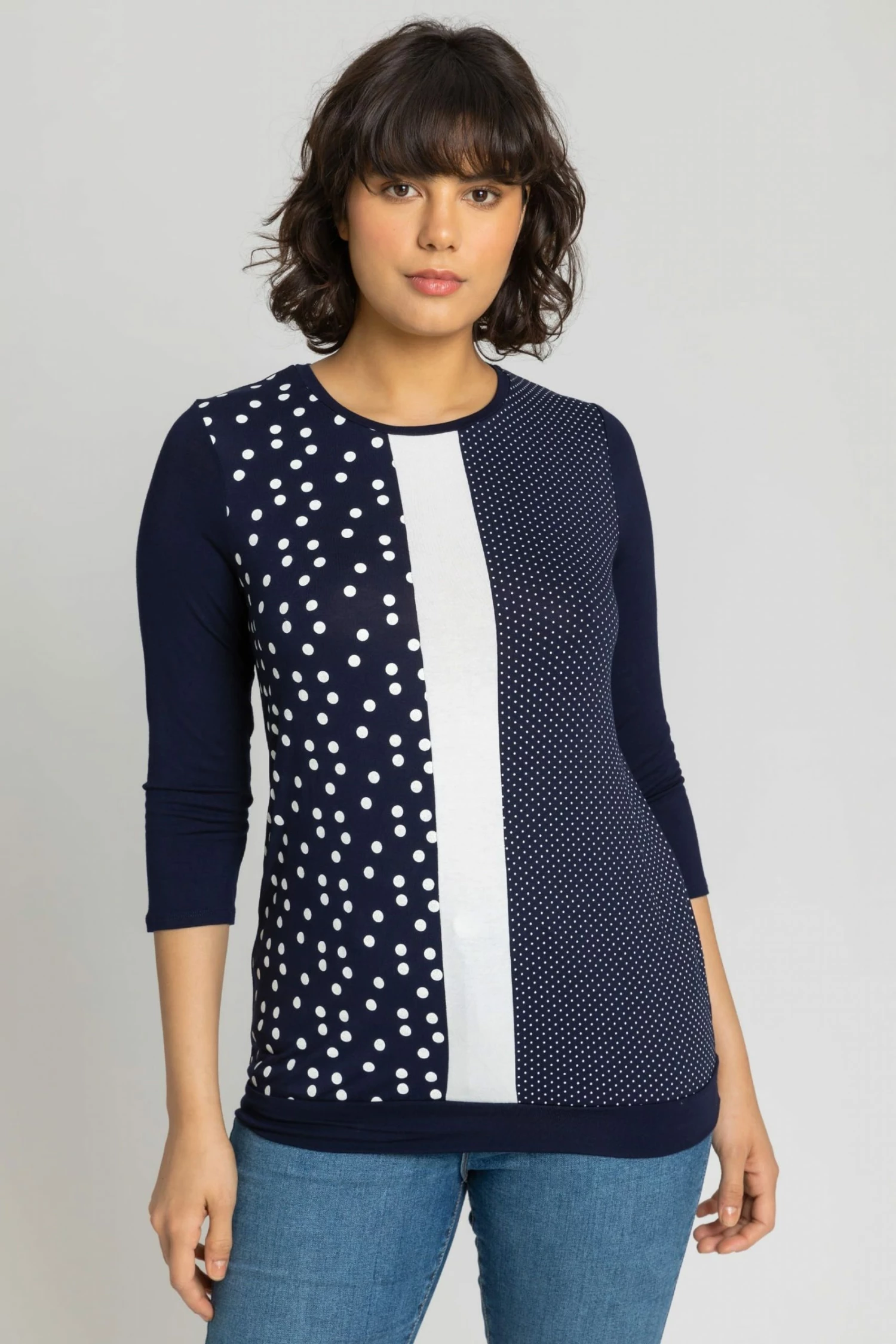 Roman Blue Contrast Spot Print Jersey Top 3 Roman Blue Contrast Spot Print Jersey Top