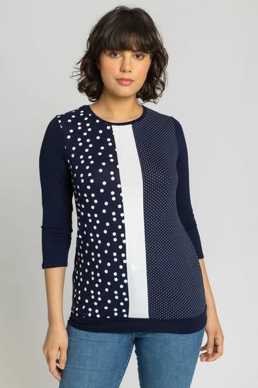 Roman Blue Contrast Spot Print Jersey Top 7 Roman Blue Contrast Spot Print Jersey Top - Image 5