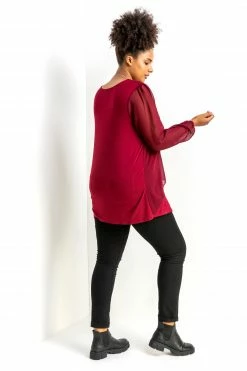 Roman Red Curve Chiffon Top With Necklace -Roman Sales Shop unnamed file 8394