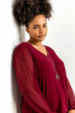 Roman Red Curve Chiffon Top With Necklace -Roman Sales Shop unnamed file 8396