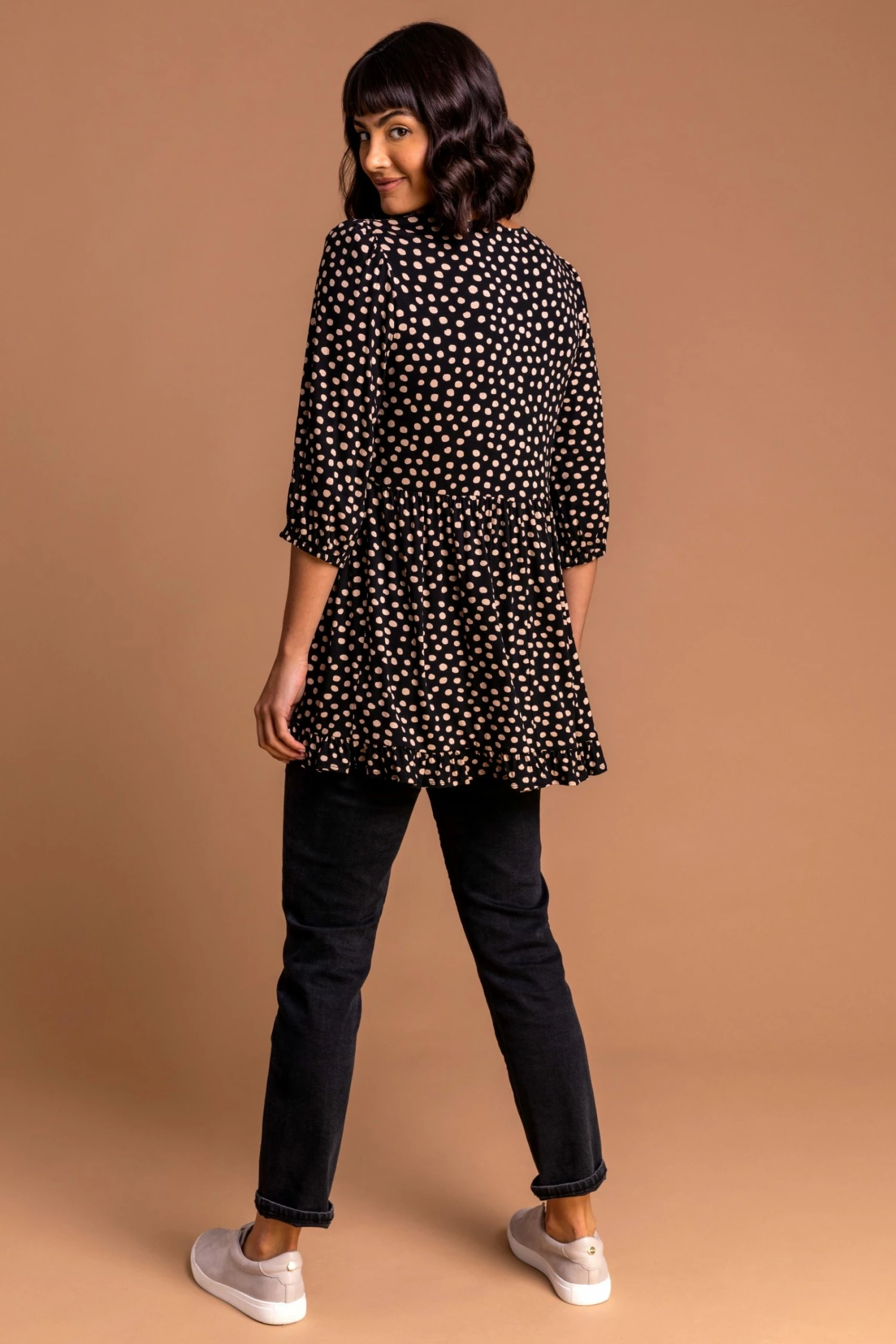 Roman Black Spot Printed Frill Trim Smock Top 4 Roman Black Spot Printed Frill Trim Smock Top - Image 2