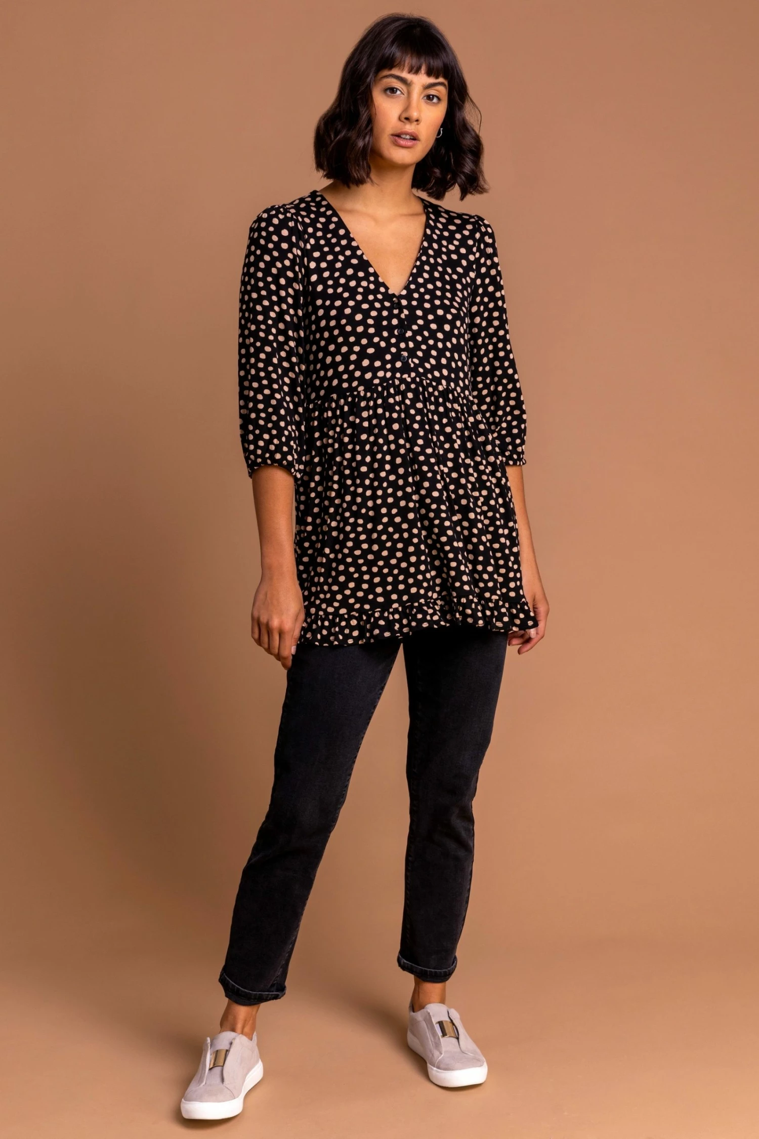 Roman Black Spot Printed Frill Trim Smock Top 5 Roman Black Spot Printed Frill Trim Smock Top - Image 3