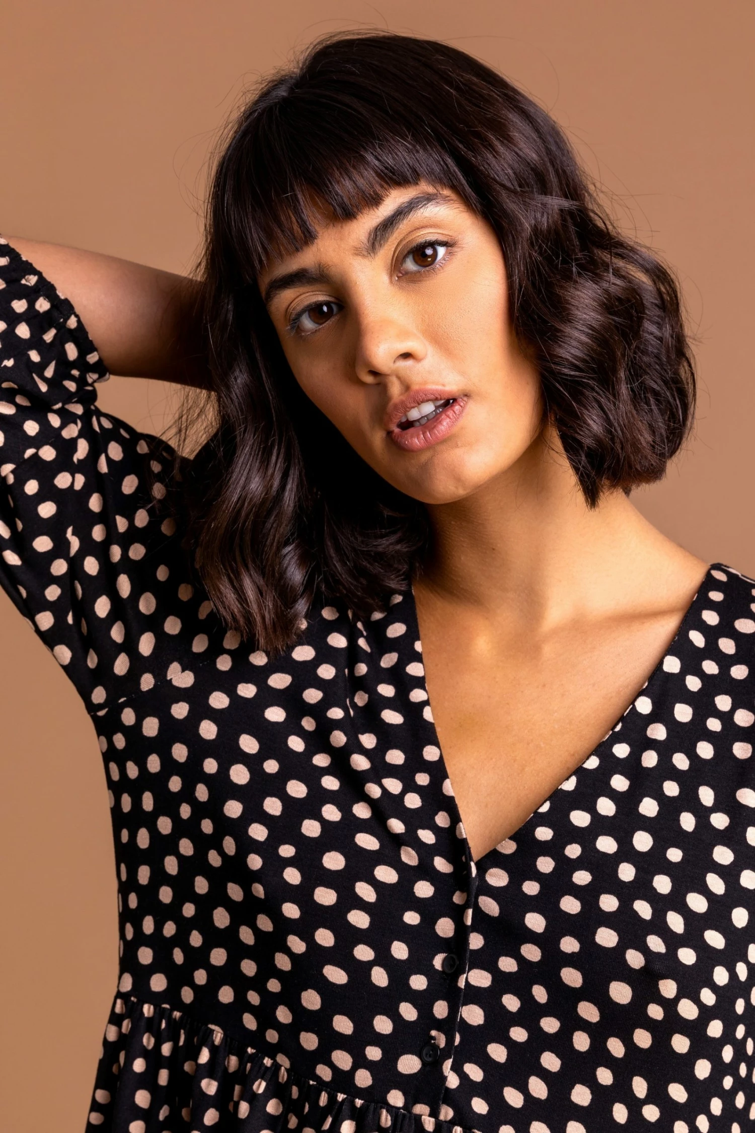 Roman Black Spot Printed Frill Trim Smock Top 6 Roman Black Spot Printed Frill Trim Smock Top - Image 4