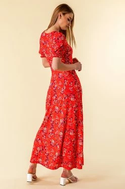 Roman Red Ditsy Floral Ruched Midi Dress 8 Roman Red Ditsy Floral Ruched Midi Dress -Roman Sales Shop unnamed file 841