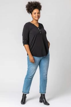 Roman Black Curve Plain Button Detail Top -Roman Sales Shop unnamed file 8411