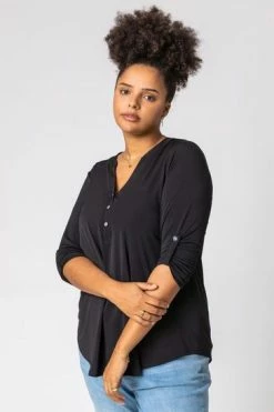 Roman Black Curve Plain Button Detail Top -Roman Sales Shop unnamed file 8413