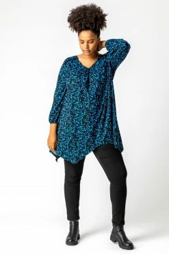 Roman Blue Curve Abstract Print Hanky Hem Tunic 9 Roman Blue Curve Abstract Print Hanky Hem Tunic -Roman Sales Shop unnamed file 8424