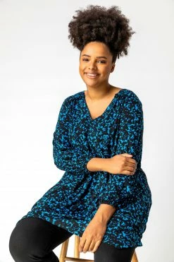 Roman Blue Curve Abstract Print Hanky Hem Tunic 10 Roman Blue Curve Abstract Print Hanky Hem Tunic -Roman Sales Shop unnamed file 8425