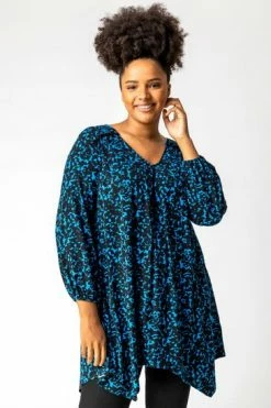 Roman Blue Curve Abstract Print Hanky Hem Tunic 11 Roman Blue Curve Abstract Print Hanky Hem Tunic -Roman Sales Shop unnamed file 8426