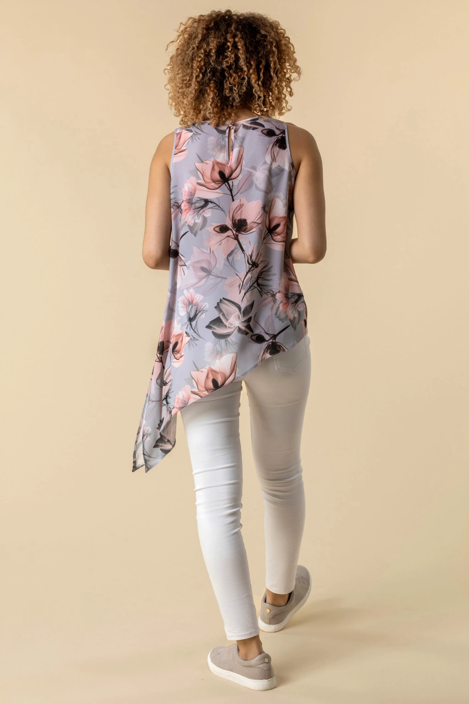 Roman Grey Floral Print Asymmetric Tunic Top 4 Roman Grey Floral Print Asymmetric Tunic Top - Image 2