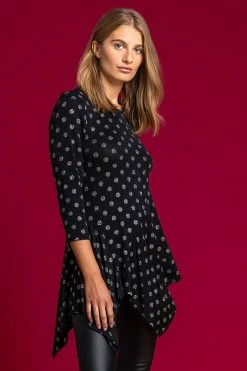 Roman Silver Shimmer Spot Hanky Hem Top