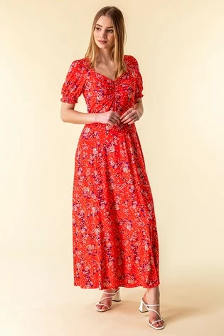 Roman Red Ditsy Floral Ruched Midi Dress 7 Roman Red Ditsy Floral Ruched Midi Dress - Image 5