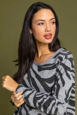 Roman Grey Animal Print Contrast Hem Tunic 12 Roman Grey Animal Print Contrast Hem Tunic -Roman Sales Shop unnamed file 8447