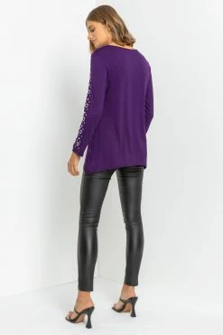 Roman Purple Eyelet Embellished Sleeve Jersey Top 8 Roman Purple Eyelet Embellished Sleeve Jersey Top -Roman Sales Shop unnamed file 8452