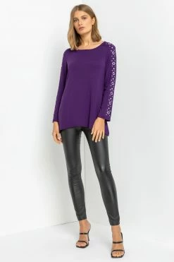 Roman Purple Eyelet Embellished Sleeve Jersey Top 9 Roman Purple Eyelet Embellished Sleeve Jersey Top -Roman Sales Shop unnamed file 8453