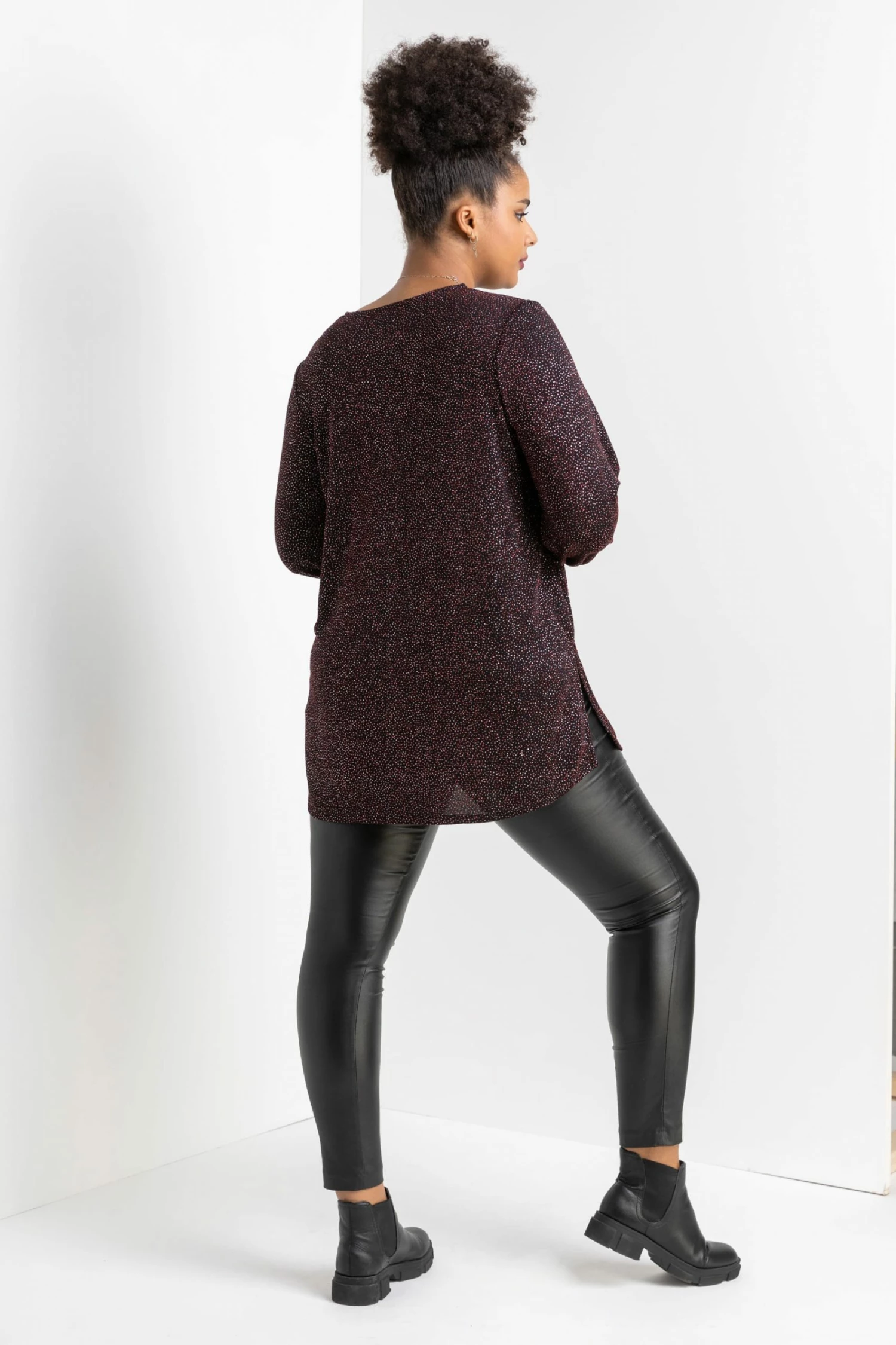 Roman Red Curve Pleat Front Shimmer Tunic Top 4 Roman Red Curve Pleat Front Shimmer Tunic Top - Image 2