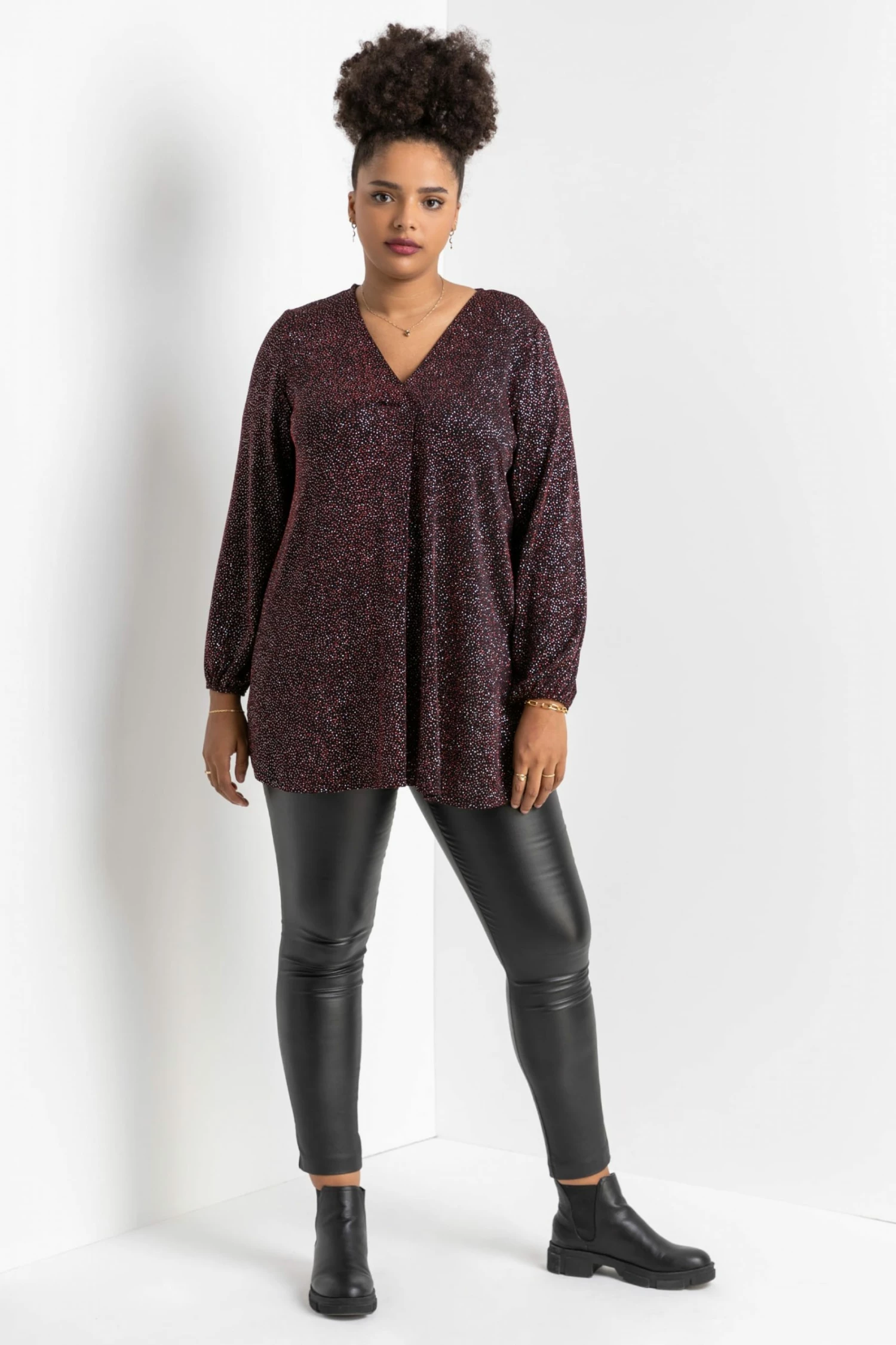 Roman Red Curve Pleat Front Shimmer Tunic Top 5 Roman Red Curve Pleat Front Shimmer Tunic Top - Image 3