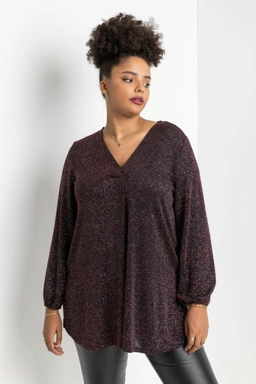 Roman Red Curve Pleat Front Shimmer Tunic Top 7 Roman Red Curve Pleat Front Shimmer Tunic Top - Image 5