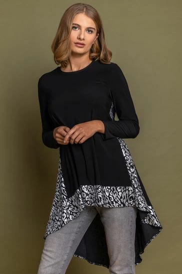 Roman Black Glitter Animal Print Dipped Hem Top 7 Roman Black Glitter Animal Print Dipped Hem Top - Image 5