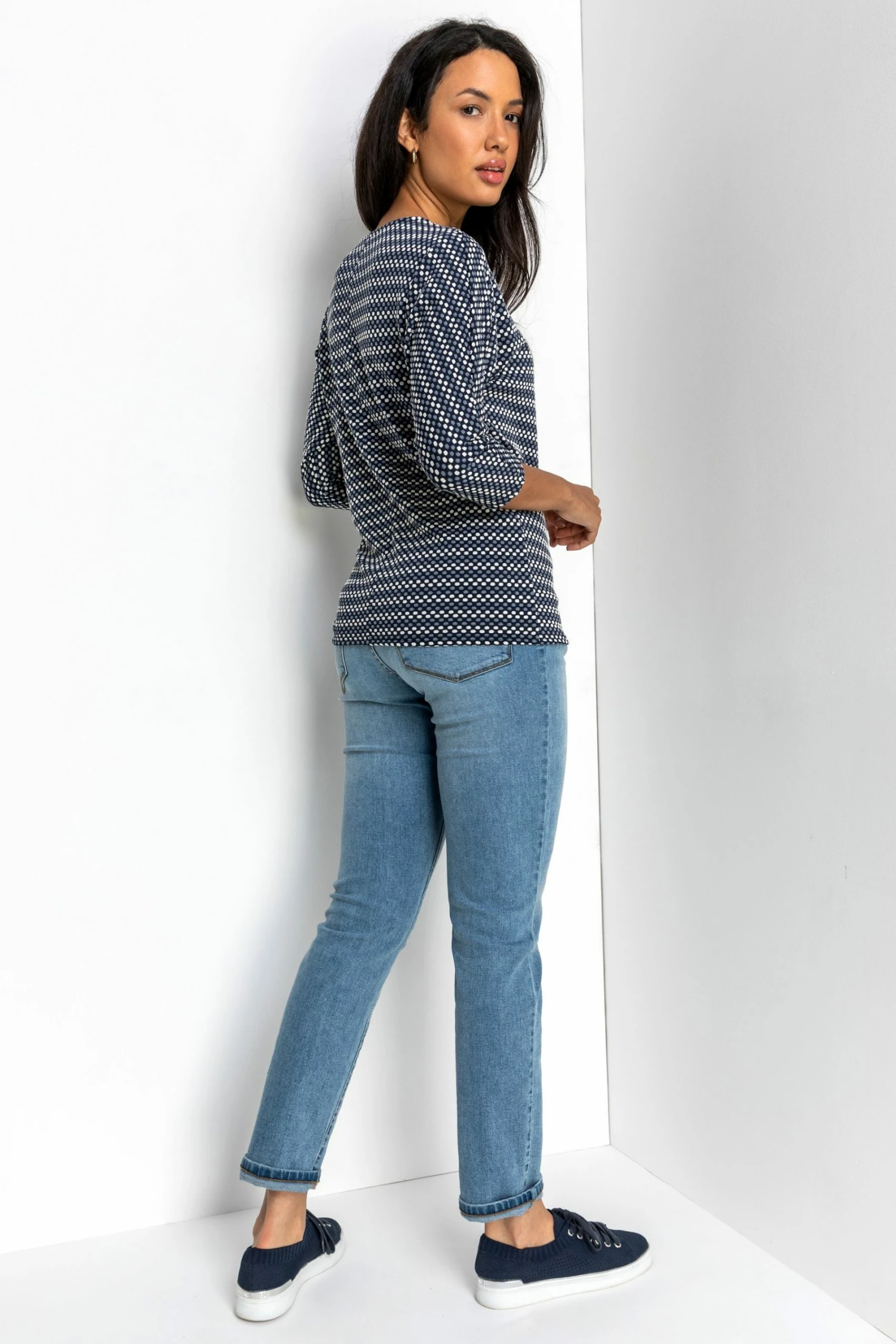 Roman Navy Textured Detail Spot Print Top 4 Roman Navy Textured Detail Spot Print Top - Image 2