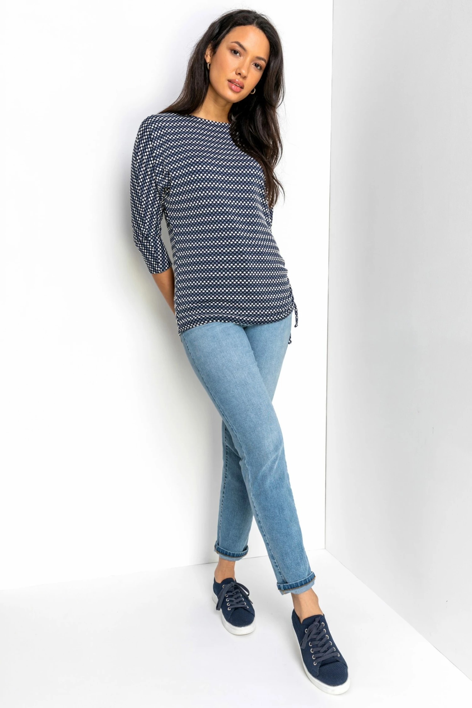 Roman Navy Textured Detail Spot Print Top 6 Roman Navy Textured Detail Spot Print Top - Image 4