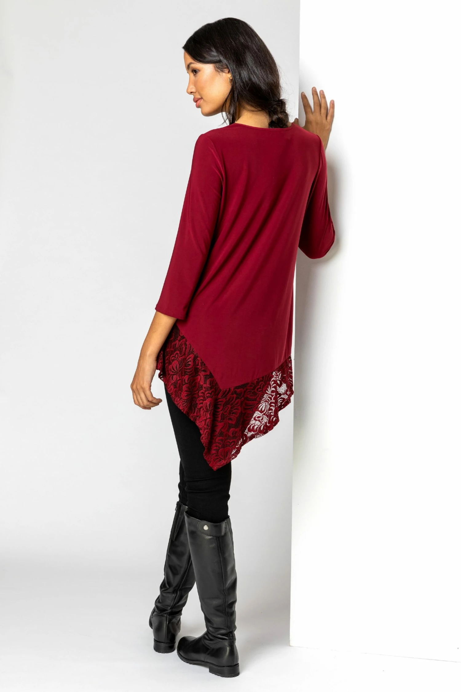 Roman Red Asymmetric Lace Hem Jersey Top 4 Roman Red Asymmetric Lace Hem Jersey Top - Image 2