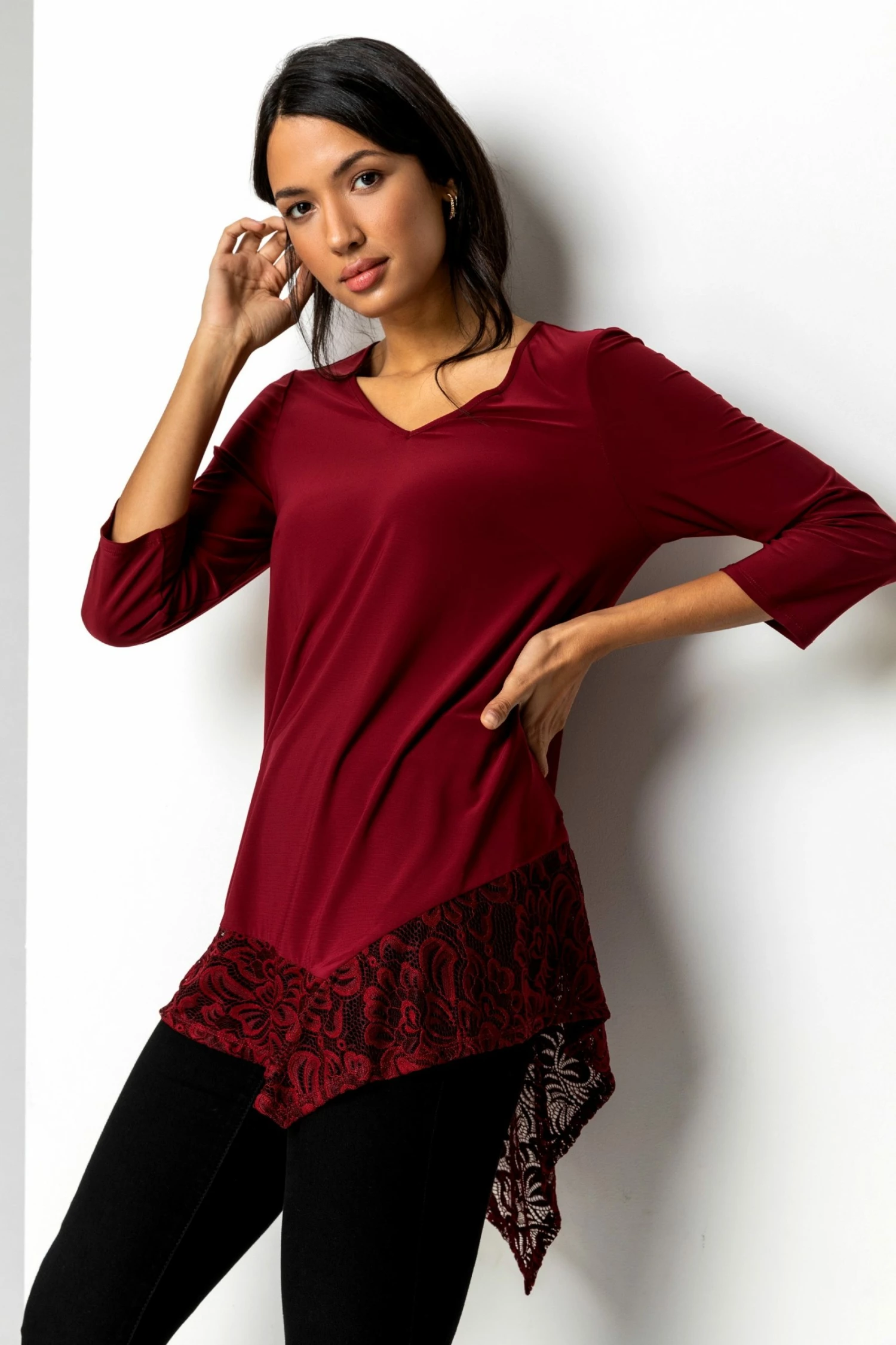 Roman Red Asymmetric Lace Hem Jersey Top 5 Roman Red Asymmetric Lace Hem Jersey Top - Image 3