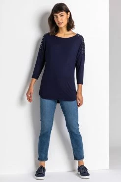 Roman Midnight Blue Shoulder Stud Embellished Top -Roman Sales Shop unnamed file 8488