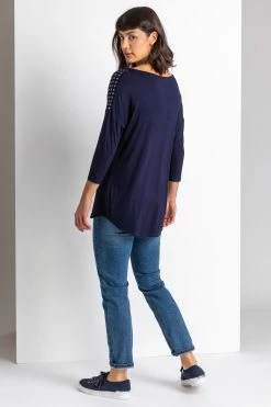 Roman Midnight Blue Shoulder Stud Embellished Top -Roman Sales Shop unnamed file 8489