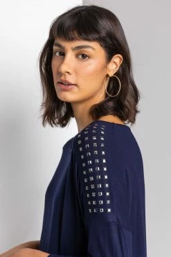 Roman Midnight Blue Shoulder Stud Embellished Top -Roman Sales Shop unnamed file 8490