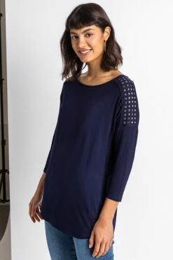 Roman Midnight Blue Shoulder Stud Embellished Top -Roman Sales Shop unnamed file 8491