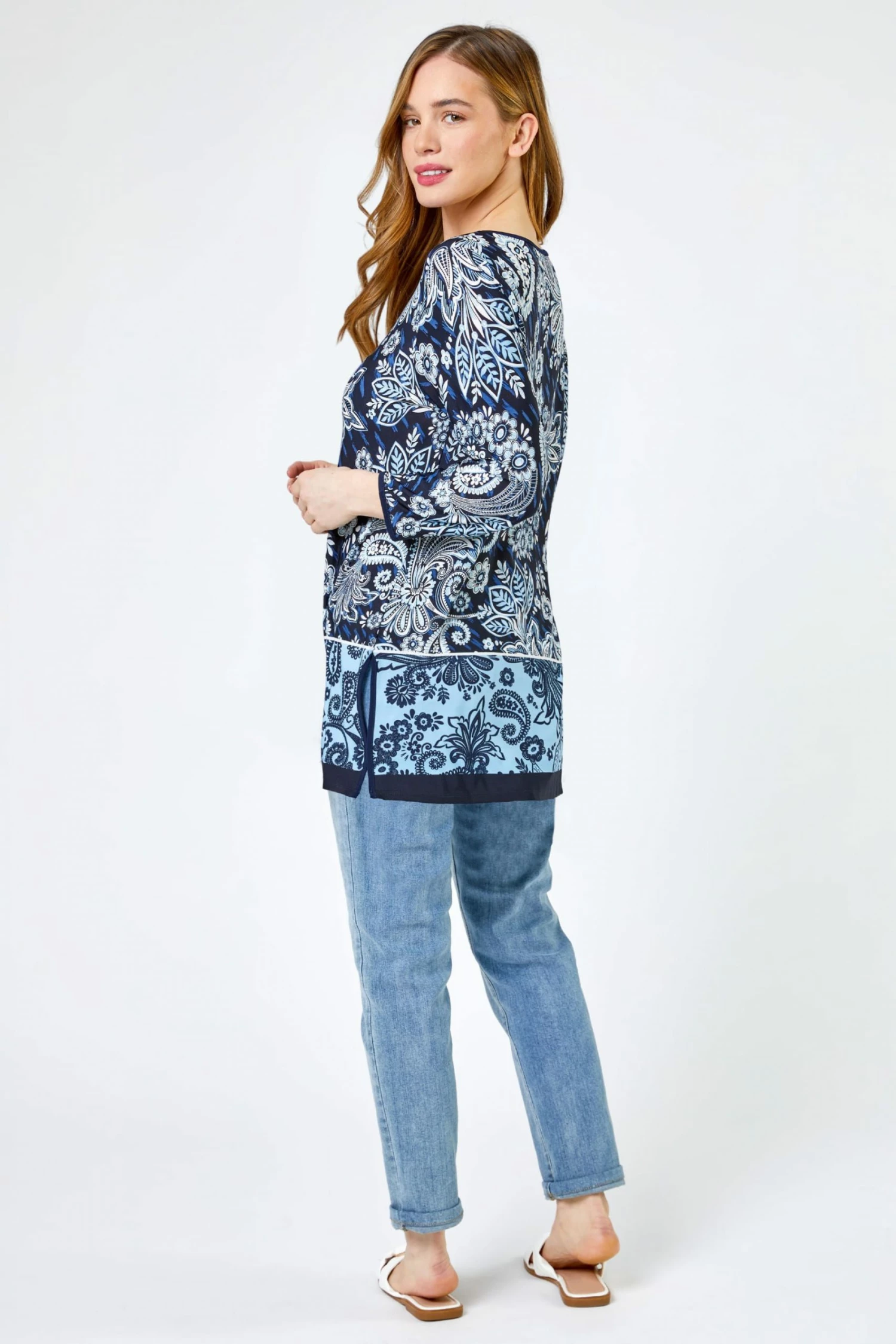 Roman Blue Petite Paisley Print Tunic Top 4 Roman Blue Petite Paisley Print Tunic Top - Image 2