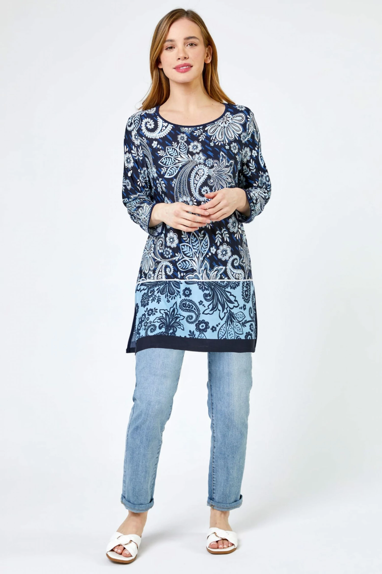 Roman Blue Petite Paisley Print Tunic Top 5 Roman Blue Petite Paisley Print Tunic Top - Image 3