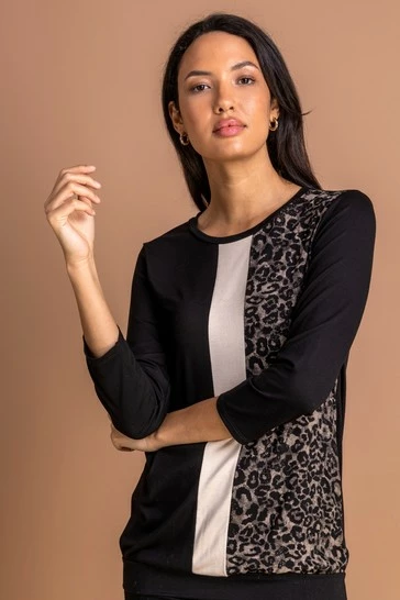 Roman Black Animal Print Colour Block Top 7 Roman Black Animal Print Colour Block Top - Image 5