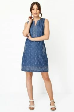 Roman Blue Spot Print Denim Shift Dress -Roman Sales Shop unnamed file 851