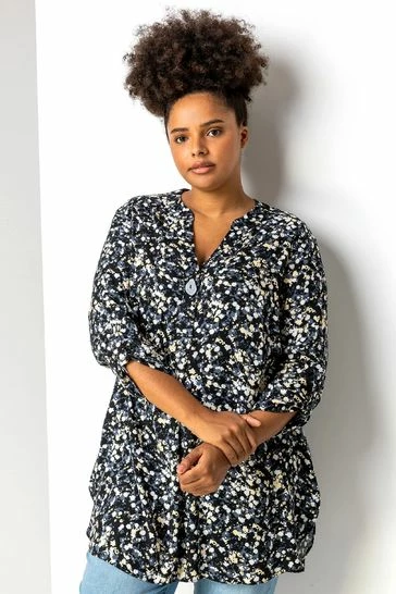 Roman Black Curve Abstract Floral Print Tunic Top 7 Roman Black Curve Abstract Floral Print Tunic Top - Image 5