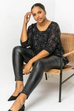 Roman Black Curve Foil Print Overlay Top